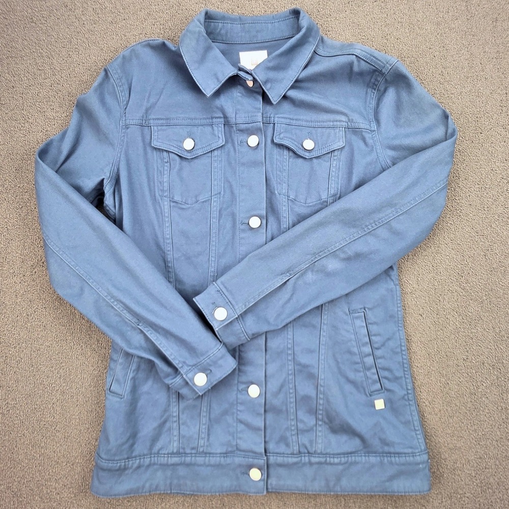 LuLaRoe‎ Jaxon Denim Jacket Women Blue Gray Casual Stretch Button Front Medium